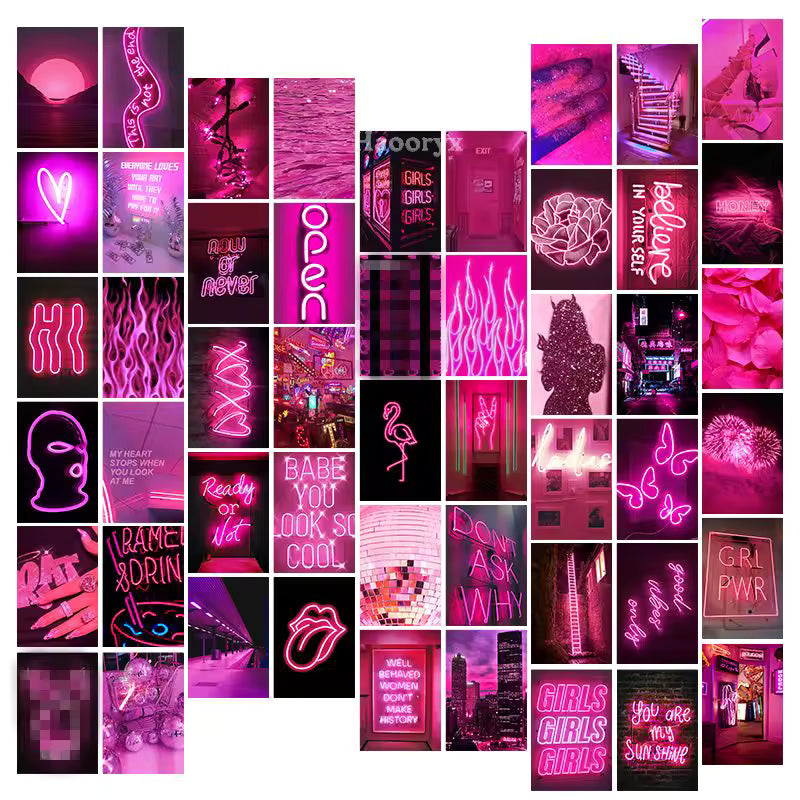 Dorm Babe 50Pcs Neon Print Poster Collage Cards Set