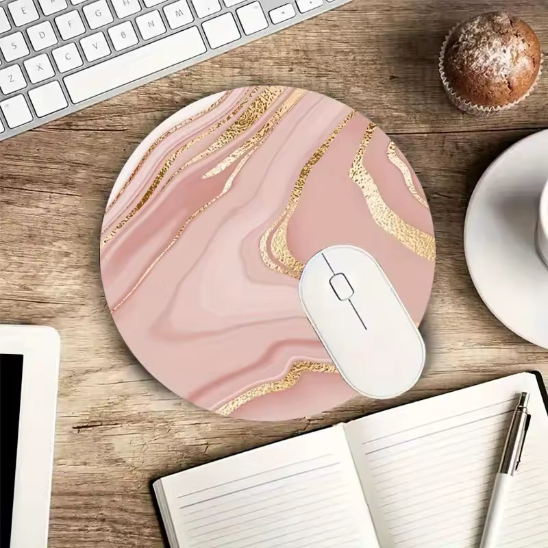 Dorm Babe Rose Golden Marble Round Mousepad