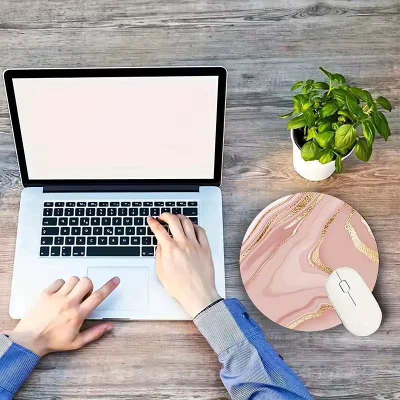 Dorm Babe Rose Golden Marble Round Mousepad